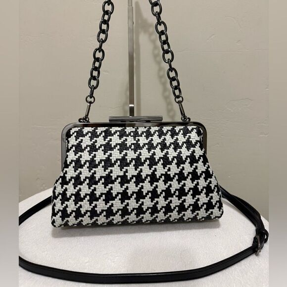 Laurie's Collection Handbags - Houndstooth Woven Lambskin Push Lock Clutch/Shoulder Bag/Crossbody/Evening Bag
